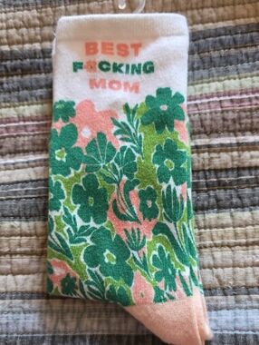 Paper Source Floral 'Best F*cking Mom' Socks in Green and Pink